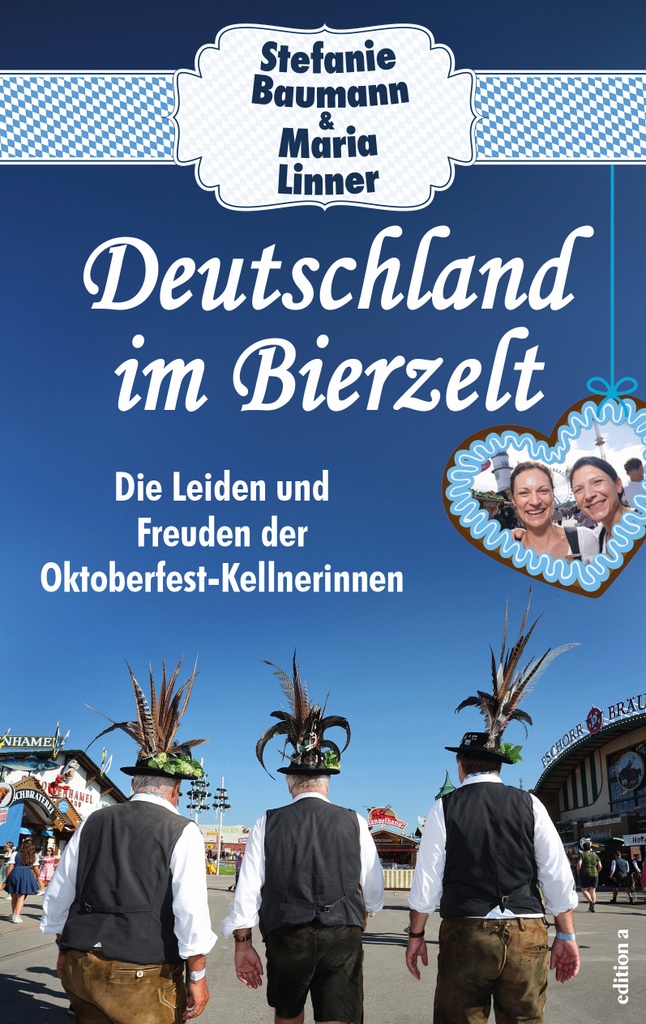 Deutschland im Bierzelt Buchcover mit drei Bayern in Tracht - Rückenansicht